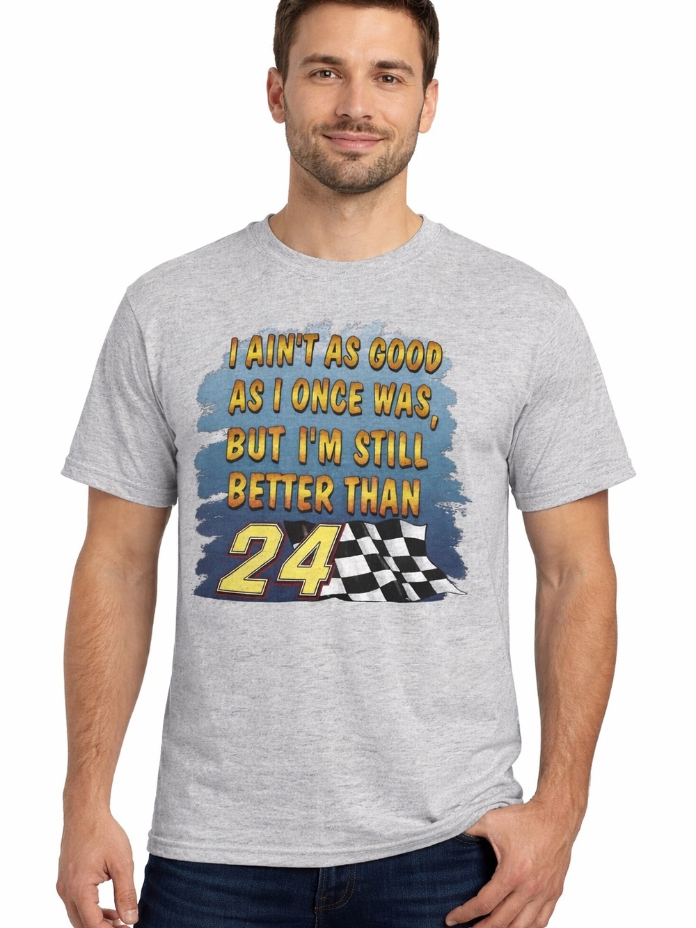 Jeff Gordon Vintage Gray and Blue Short Sleeve Tees